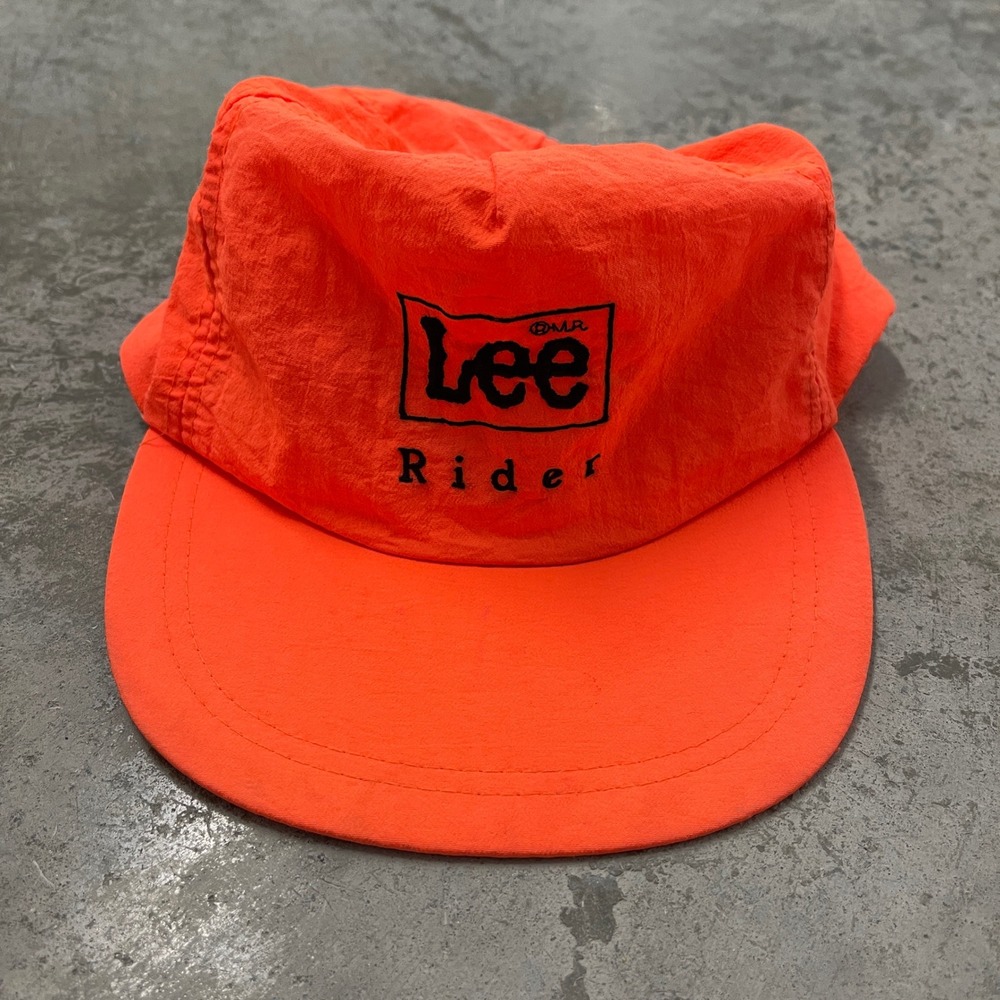 Vintage Lee Rider Neon Orange Snapback Hat Mens Nylon Hunting Cap Blaze Orange